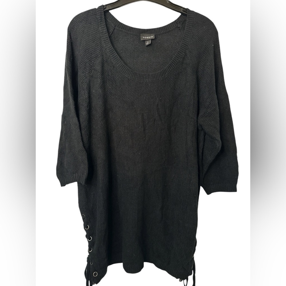 Torrid Black Sweater 3/4 sleeve with Lace-Up Sides XXL